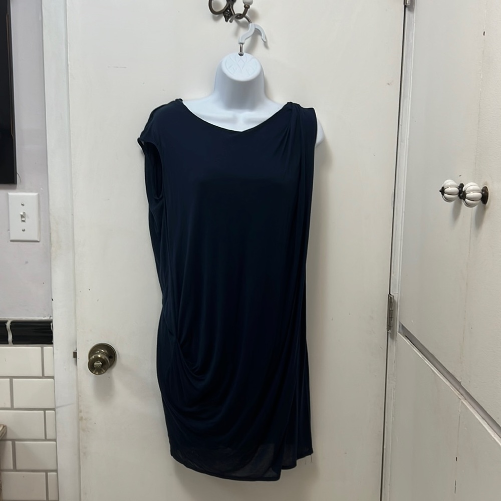 Dark blue asymmetric sleeve dress